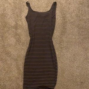 Midi tank dress with navy and brown stripes
